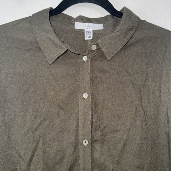 Fever Womens Sleeveless Button-Down Tunic Top Asymmetrical Hem Olive Green XL - Picture 3 of 8